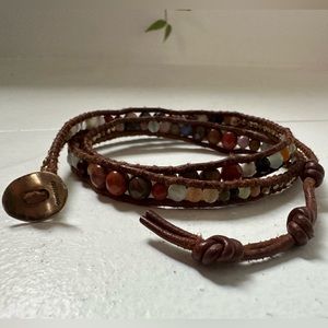 Chan Luu multicolor semi-precious stone and leather wrap bracelet. One size.